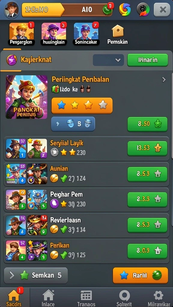 Berbagai mode permainan yang dapat dipilih.